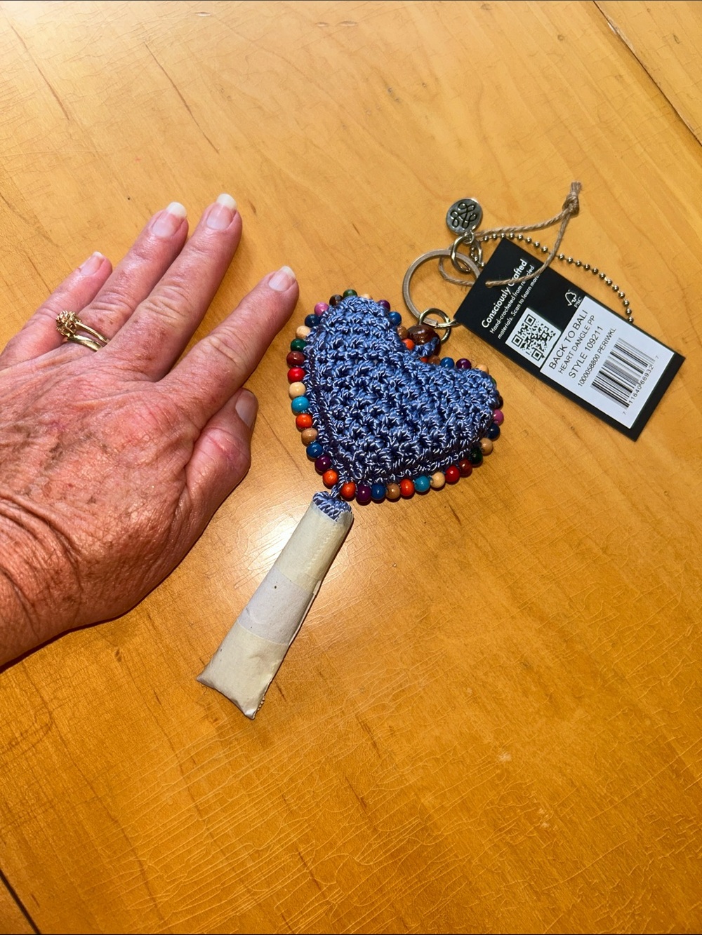 The Sak Blue Crocheted Heart Keychain with Multicolor Beads - Picture 3 of 3